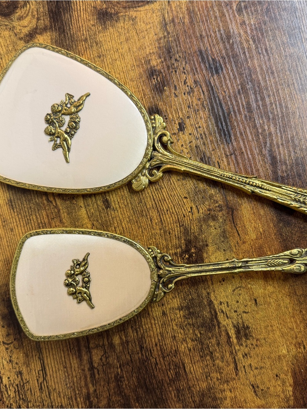 Vintage Gold Hand Mirror & Brush Set